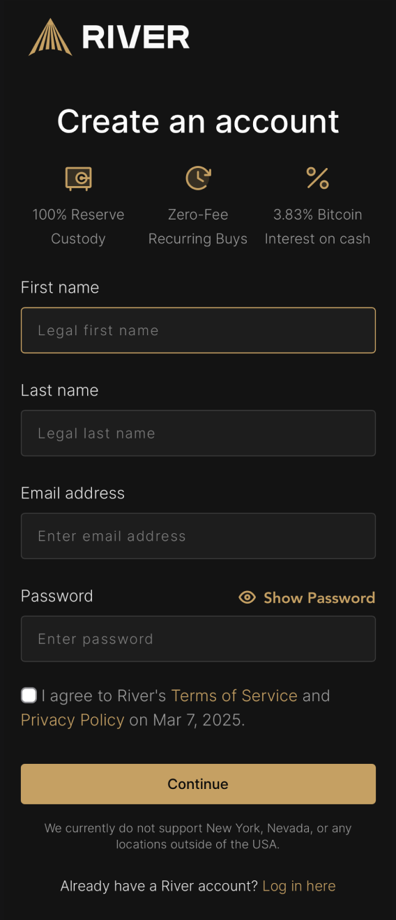 Old sign up — create account